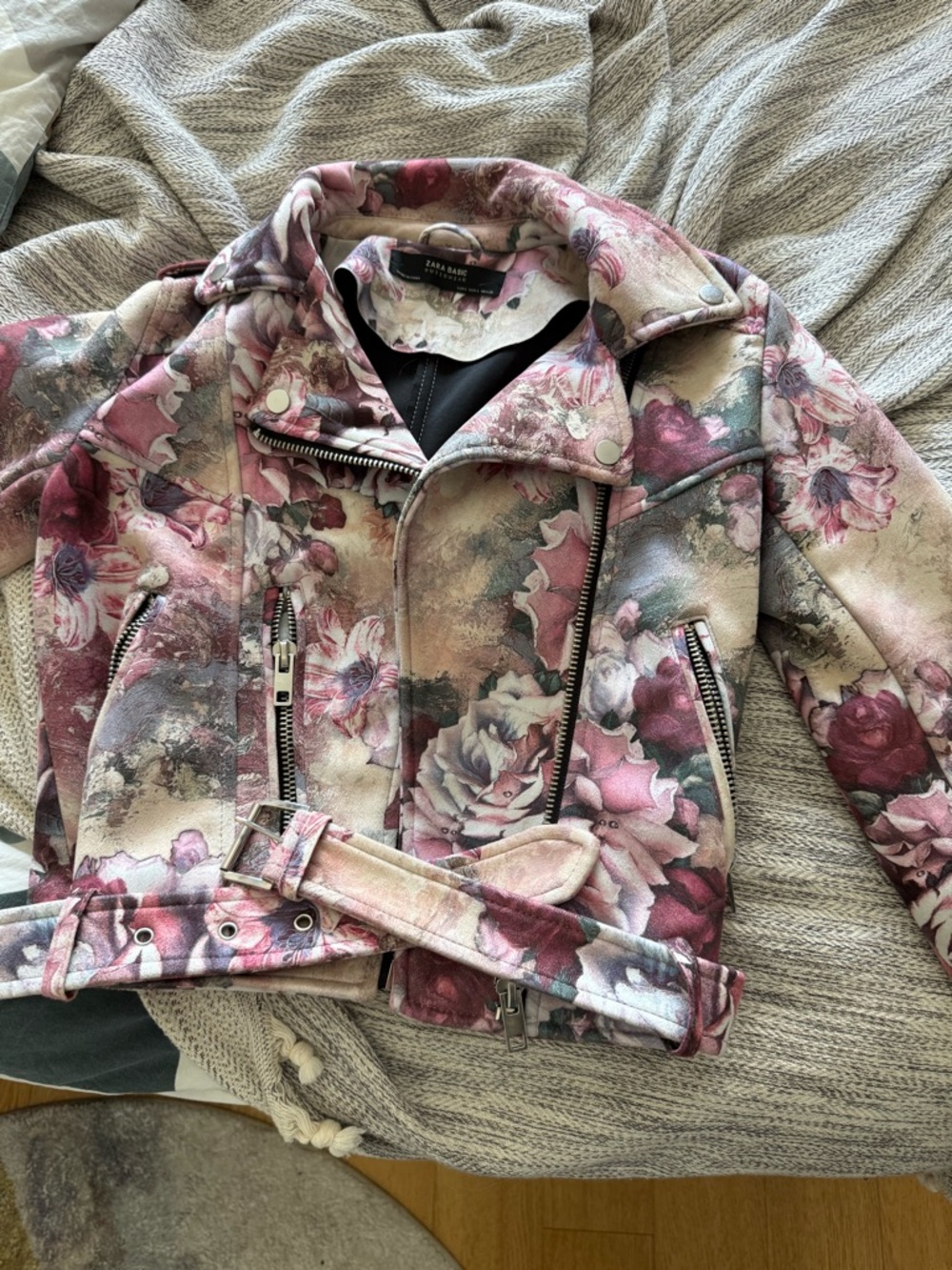Zara Blush Floral Moto Jacket